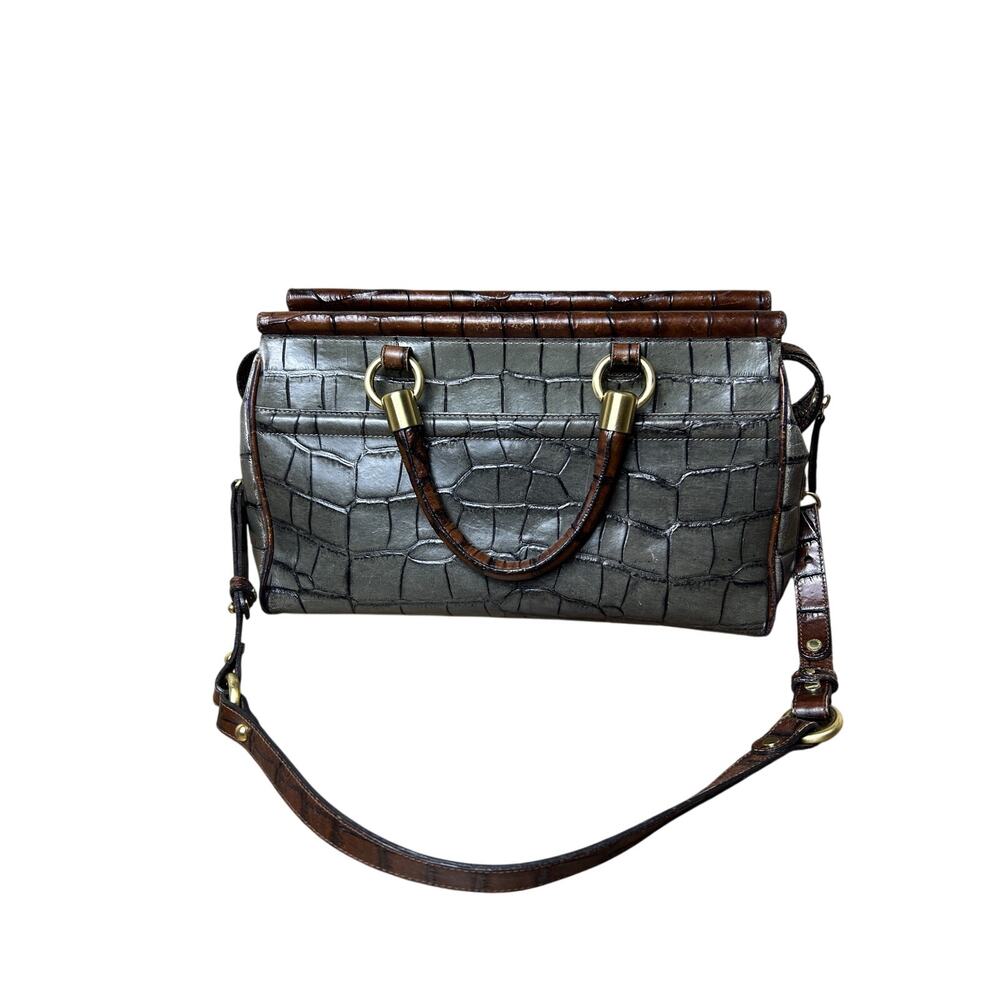 vintage brahmin nancy embossed crocstone gray and brown gold hardware